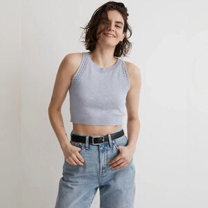 Madewell Crochet-Trim Crop
Sweater Tank
Size xs
Periwinkle color 
Pit to pit 13”